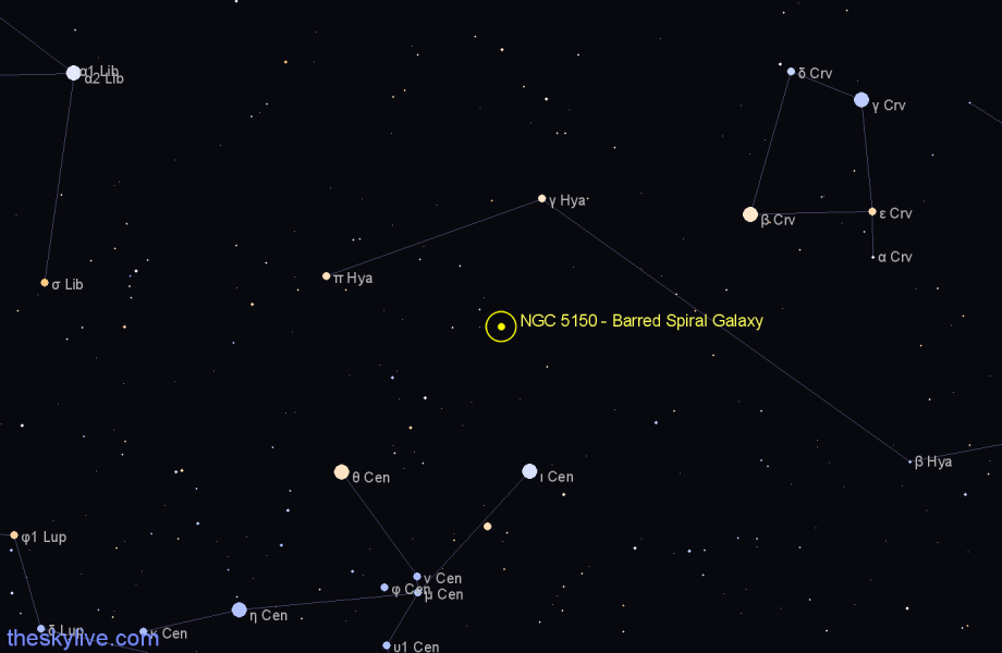 Finder chart NGC 5150 - Barred Spiral Galaxy in Hydra star