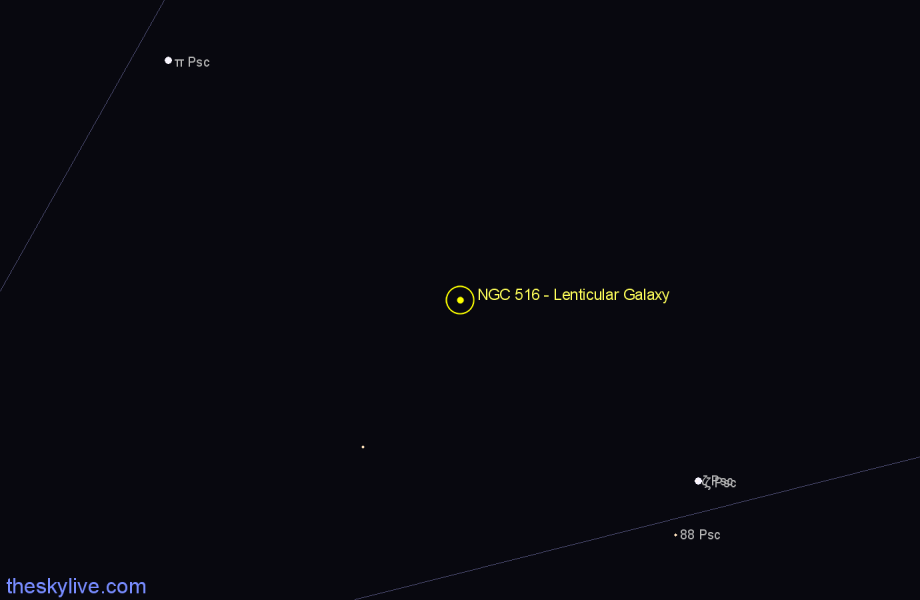 Finder chart NGC 516 - Lenticular Galaxy in Pisces star