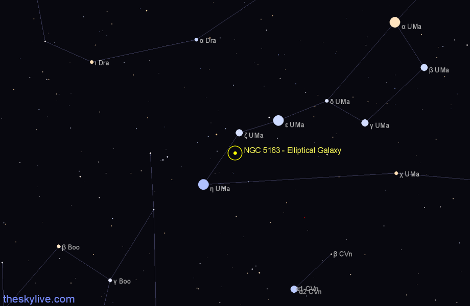 Finder chart NGC 5163 - Elliptical Galaxy in Ursa Major star