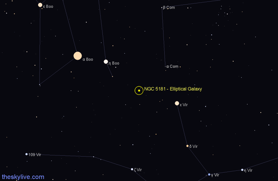 Finder chart NGC 5181 - Elliptical Galaxy in Virgo star