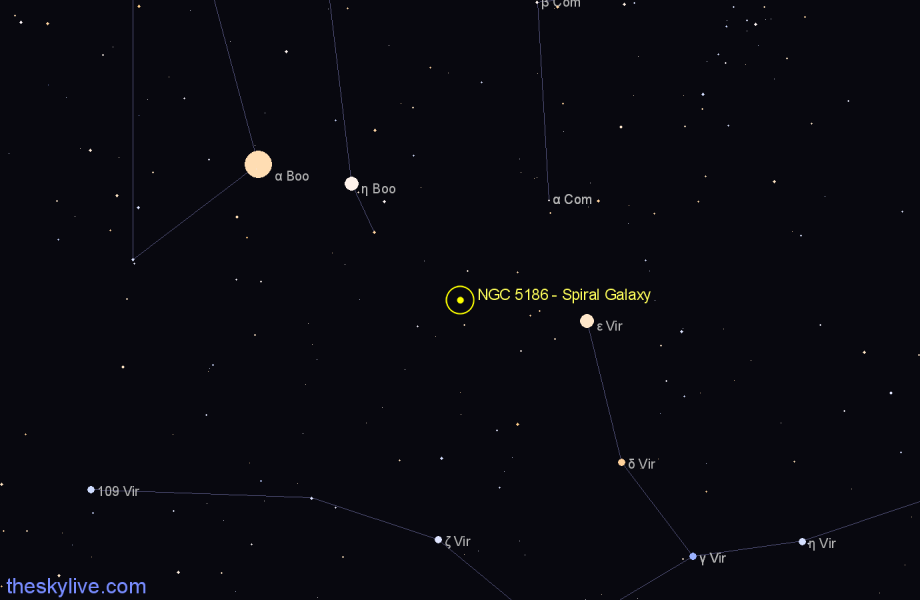 Finder chart NGC 5186 - Spiral Galaxy in Virgo star