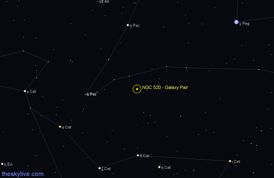 Finder chart NGC 520 - Galaxy Pair in Pisces star