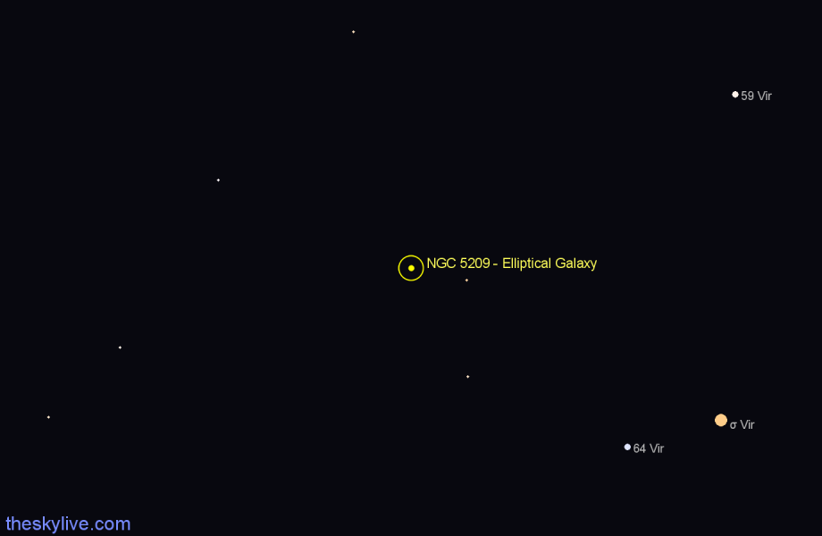 Finder chart NGC 5209 - Elliptical Galaxy in Virgo star