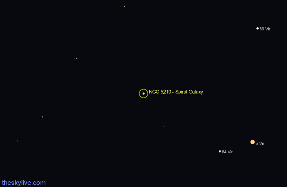 Finder chart NGC 5210 - Spiral Galaxy in Virgo star