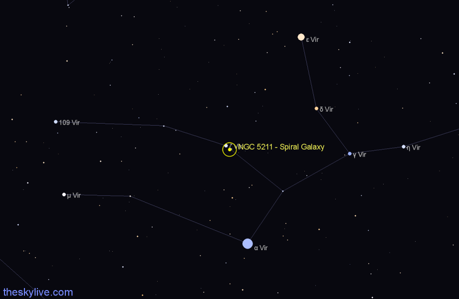 Finder chart NGC 5211 - Spiral Galaxy in Virgo star