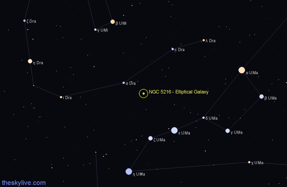 Finder chart NGC 5216 - Elliptical Galaxy in Ursa Major star
