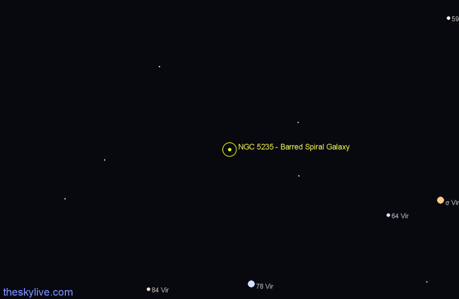 Finder chart NGC 5235 - Barred Spiral Galaxy in Virgo star