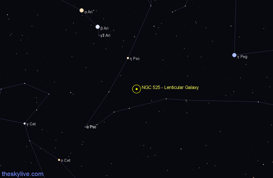 Finder chart NGC 525 - Lenticular Galaxy in Pisces star