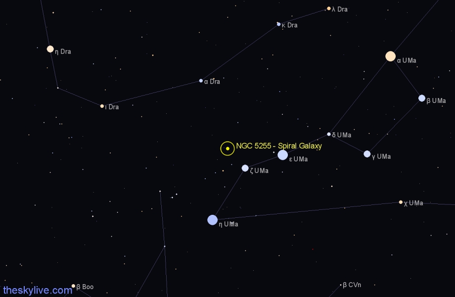 Finder chart NGC 5255 - Spiral Galaxy in Ursa Major star