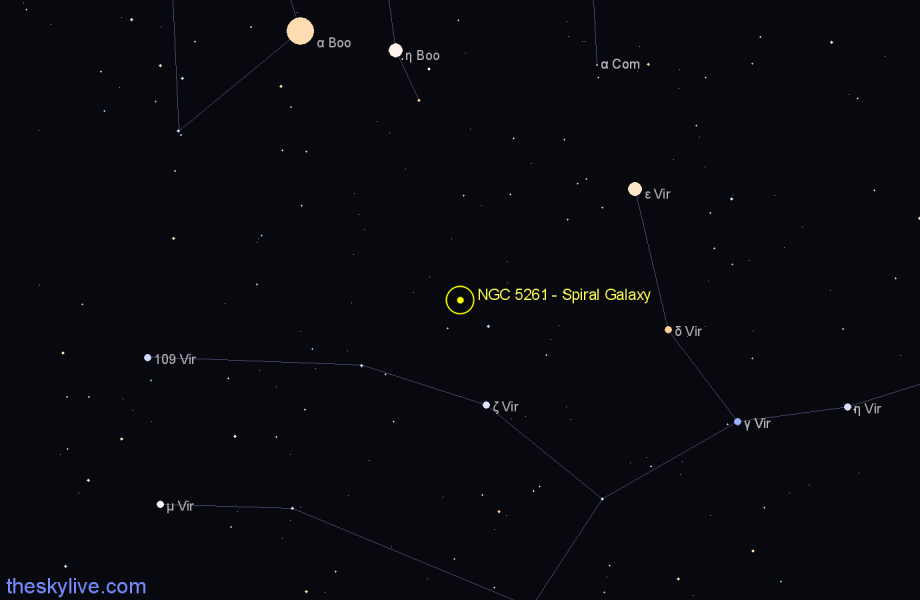 Finder chart NGC 5261 - Spiral Galaxy in Virgo star