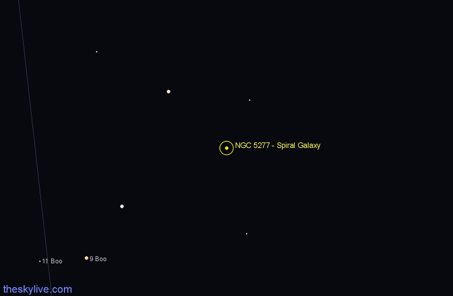 Finder chart NGC 5277 - Spiral Galaxy in Canes Venatici star