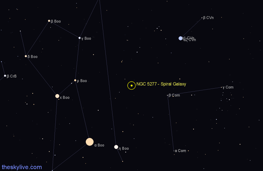 Finder chart NGC 5277 - Spiral Galaxy in Canes Venatici star