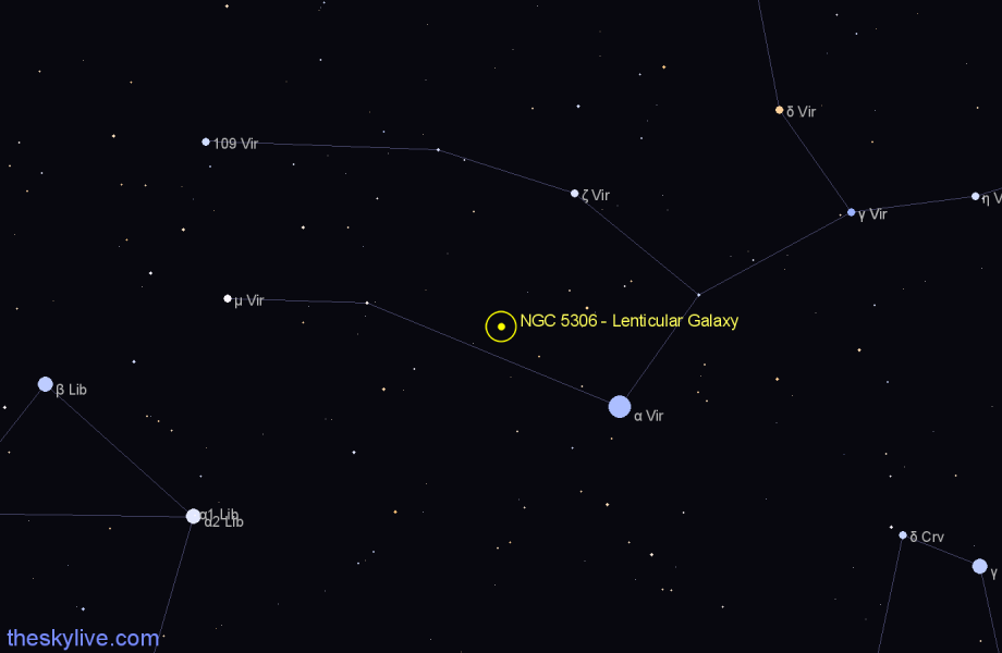 Finder chart NGC 5306 - Lenticular Galaxy in Virgo star