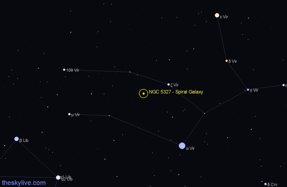 Finder chart NGC 5327 - Spiral Galaxy in Virgo star