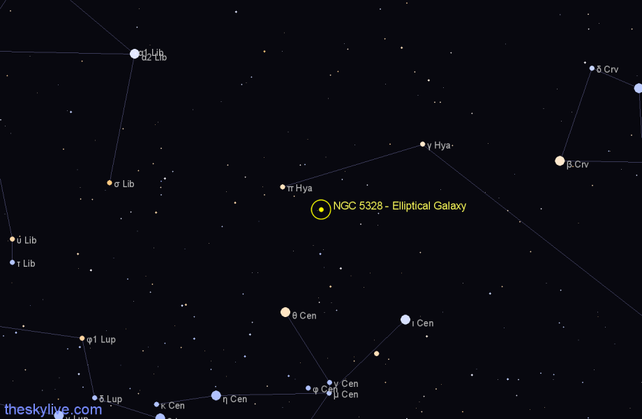 Finder chart NGC 5328 - Elliptical Galaxy in Hydra star