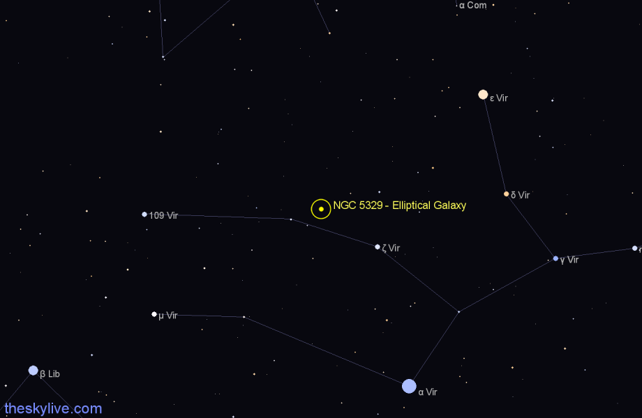 Finder chart NGC 5329 - Elliptical Galaxy in Virgo star