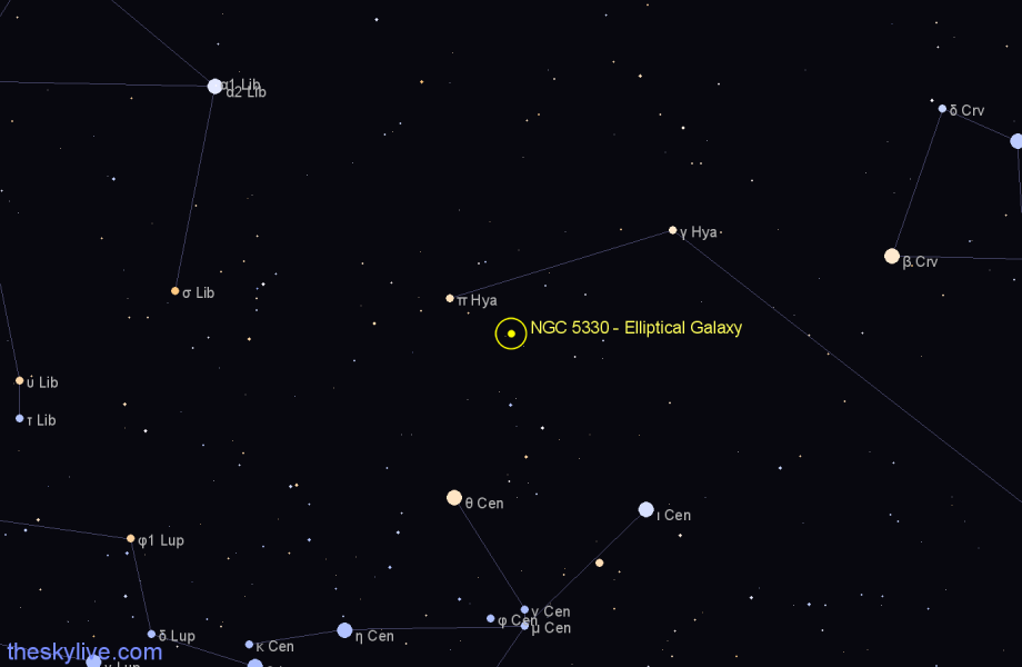 Finder chart NGC 5330 - Elliptical Galaxy in Hydra star