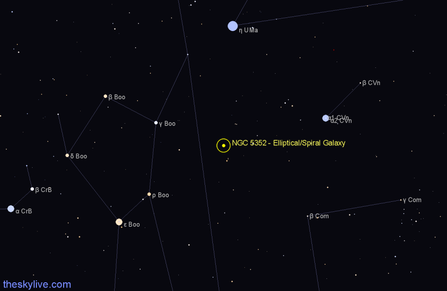 Finder chart NGC 5352 - Elliptical/Spiral Galaxy in Canes Venatici star