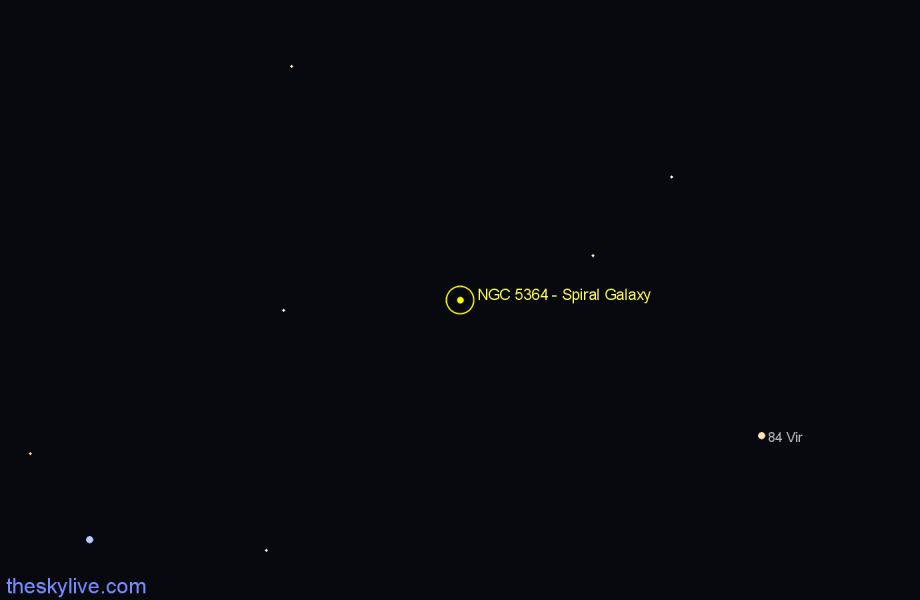 Finder chart NGC 5364 - Spiral Galaxy in Virgo star