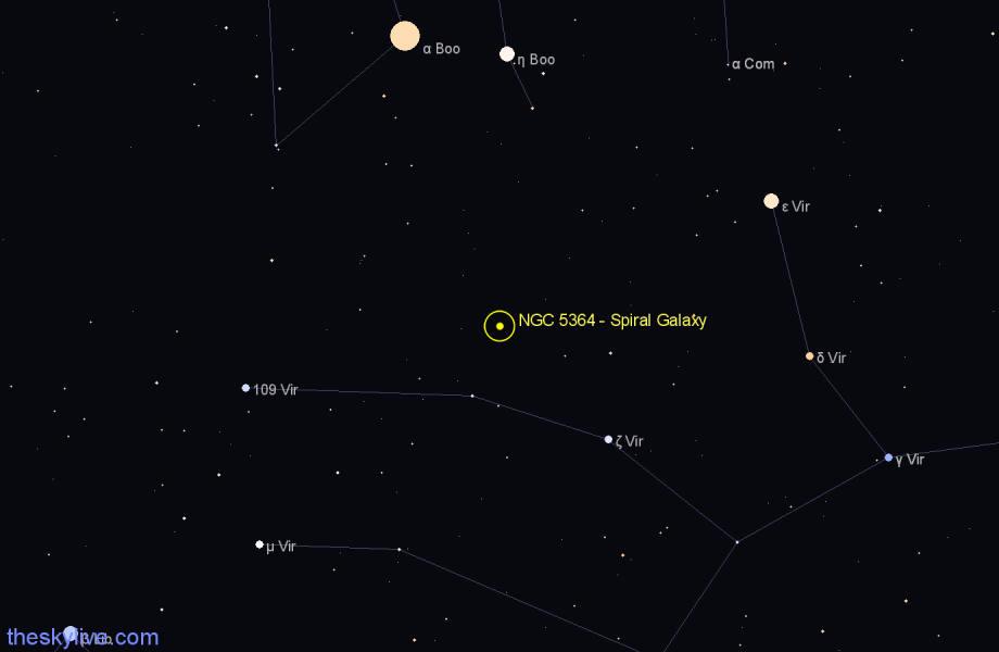 Finder chart NGC 5364 - Spiral Galaxy in Virgo star