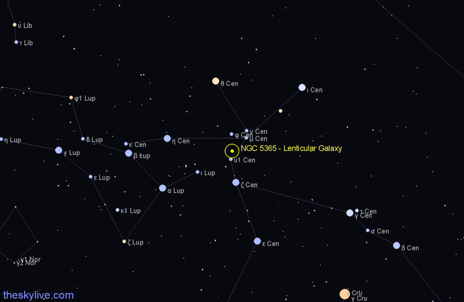 Finder chart NGC 5365 - Lenticular Galaxy in Centaurus star