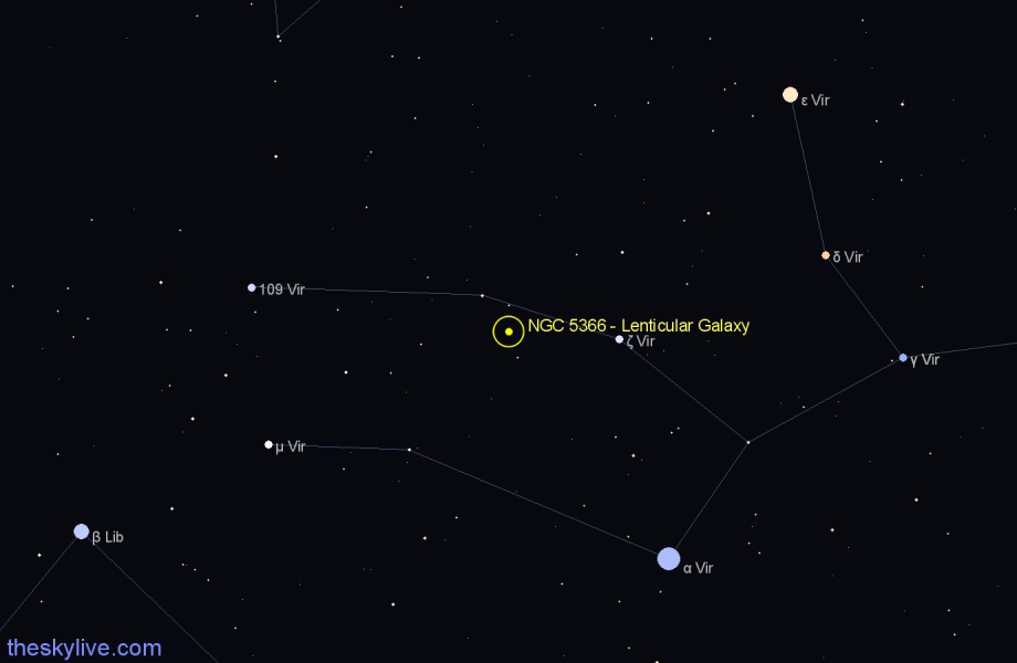Finder chart NGC 5366 - Lenticular Galaxy in Virgo star