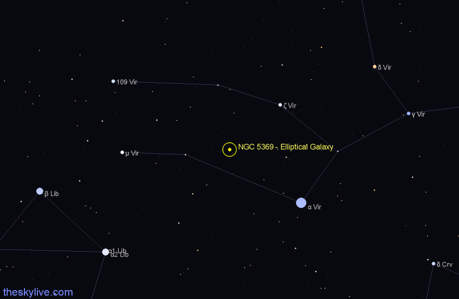 Finder chart NGC 5369 - Elliptical Galaxy in Virgo star