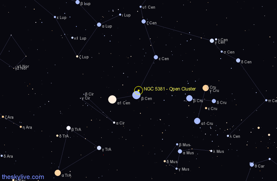 Finder chart NGC 5381 - Open Cluster in Centaurus star