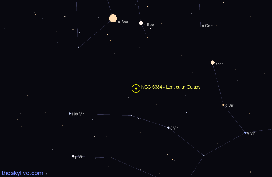 Finder chart NGC 5384 - Lenticular Galaxy in Virgo star