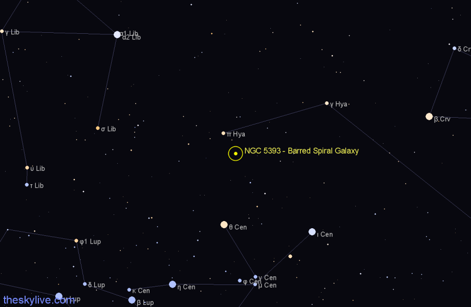 Finder chart NGC 5393 - Barred Spiral Galaxy in Hydra star