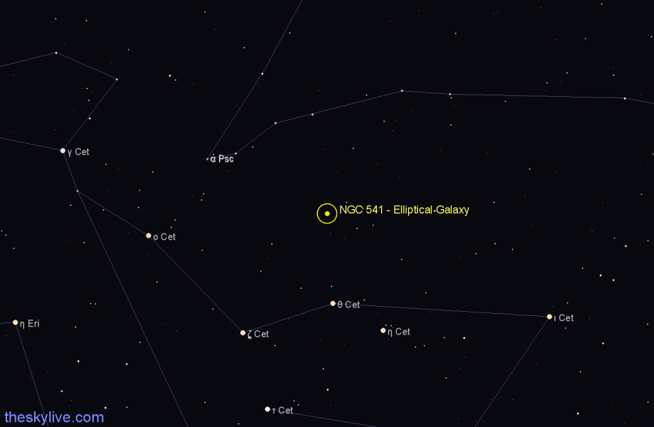 Finder chart NGC 541 - Elliptical Galaxy in Cetus star
