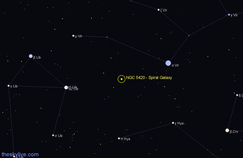 Finder chart NGC 5420 - Spiral Galaxy in Virgo star