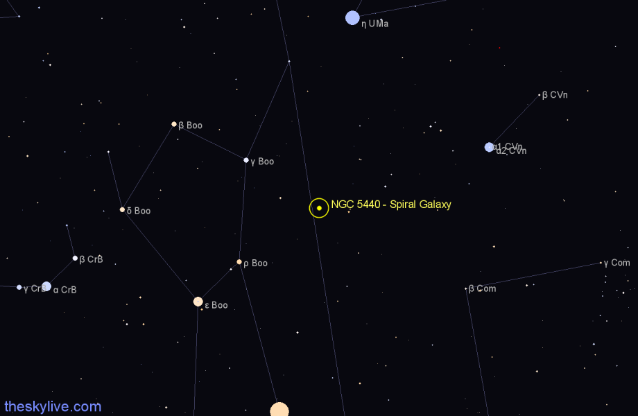 Finder chart NGC 5440 - Spiral Galaxy in Canes Venatici star