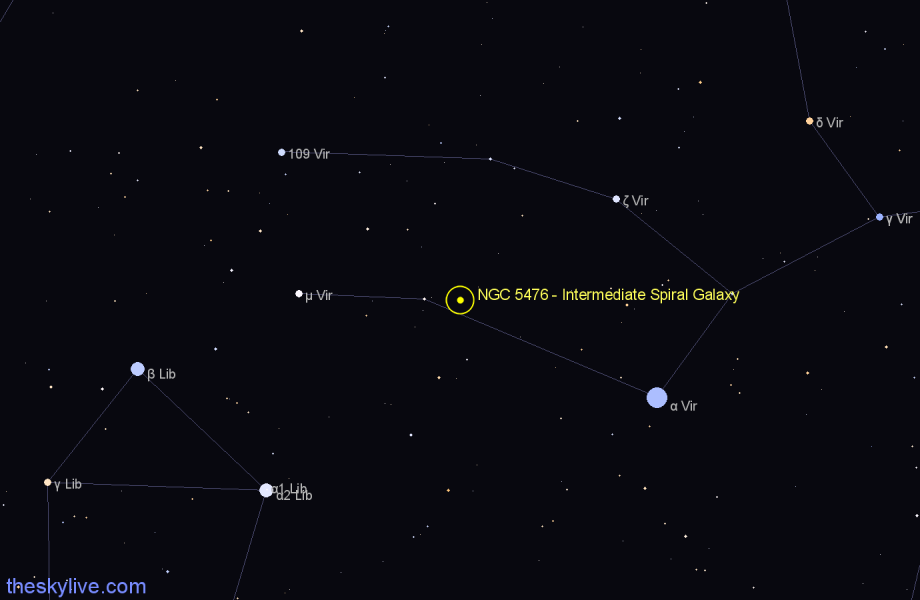 Finder chart NGC 5476 - Intermediate Spiral Galaxy in Virgo star