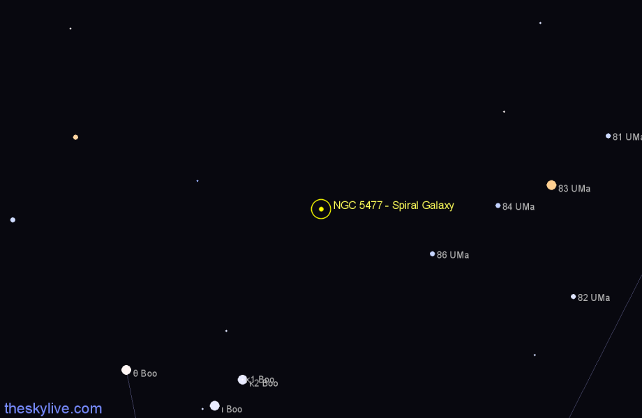 Finder chart NGC 5477 - Spiral Galaxy in Ursa Major star