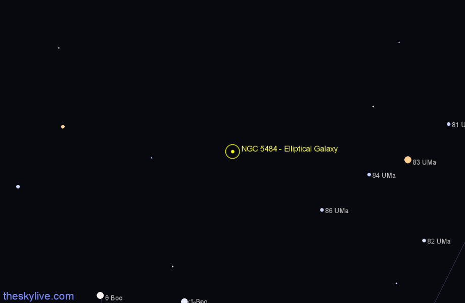 Finder chart NGC 5484 - Elliptical Galaxy in Ursa Major star