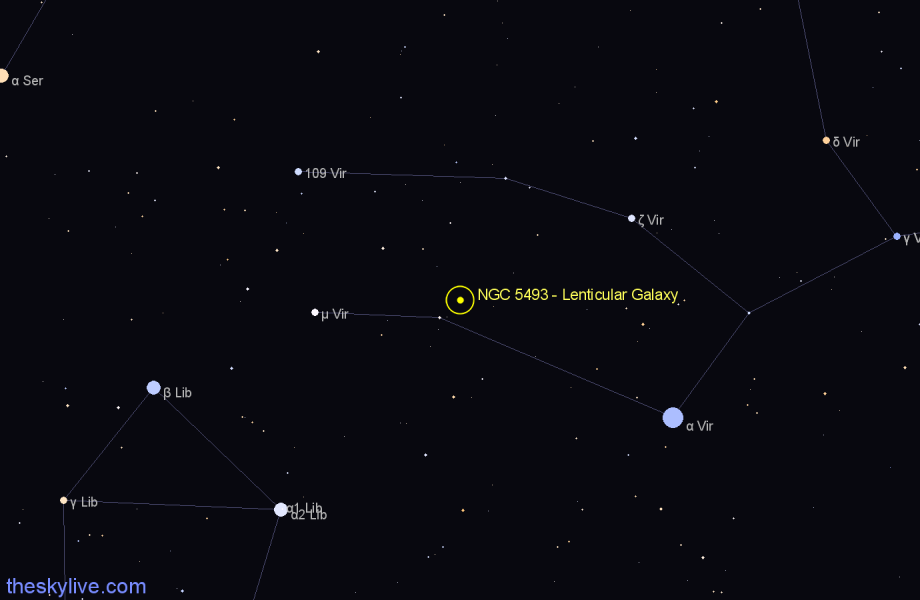 Finder chart NGC 5493 - Lenticular Galaxy in Virgo star