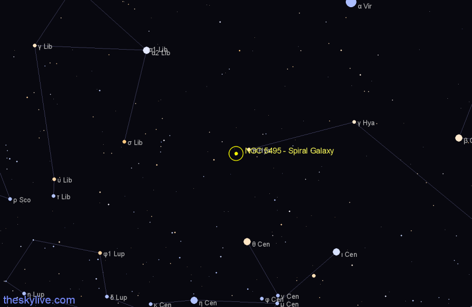 Finder chart NGC 5495 - Spiral Galaxy in Hydra star