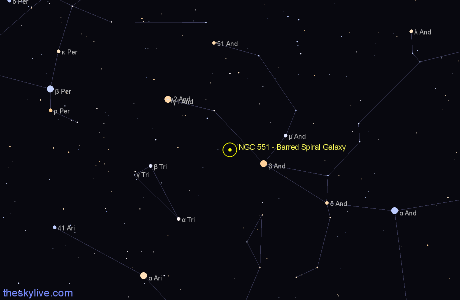 Finder chart NGC 551 - Barred Spiral Galaxy in Andromeda star