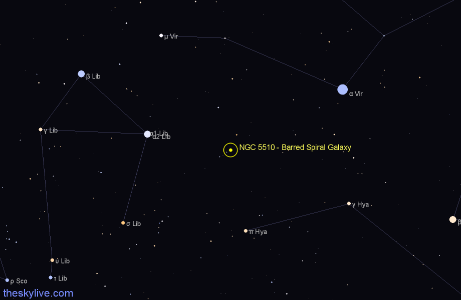 Finder chart NGC 5510 - Barred Spiral Galaxy in Virgo star