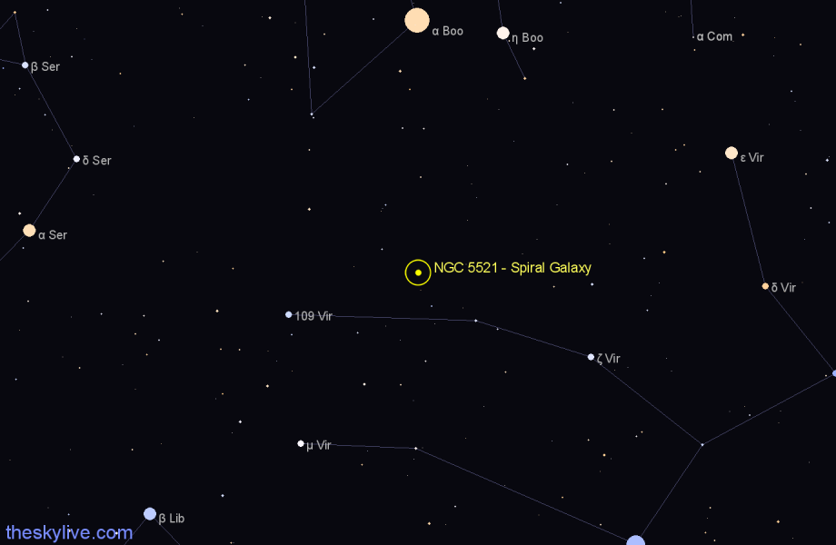 Finder chart NGC 5521 - Spiral Galaxy in Virgo star