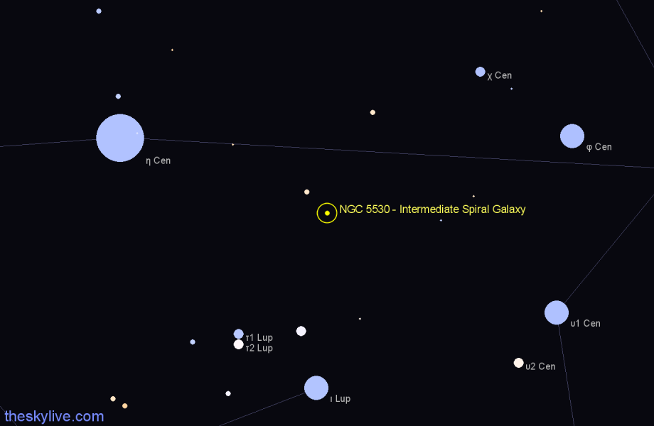 Finder chart NGC 5530 - Intermediate Spiral Galaxy in Lupus star