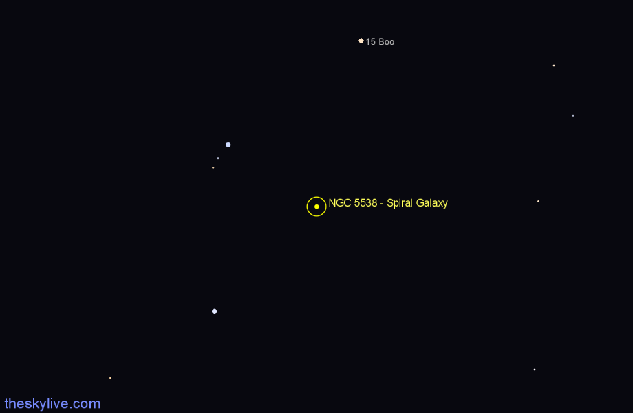 Finder chart NGC 5538 - Spiral Galaxy in Virgo star