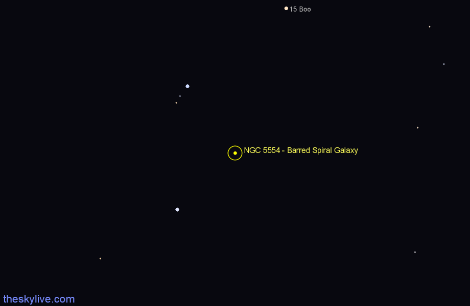 Finder chart NGC 5554 - Barred Spiral Galaxy in Virgo star