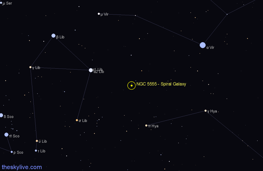 Finder chart NGC 5555 - Spiral Galaxy in Virgo star