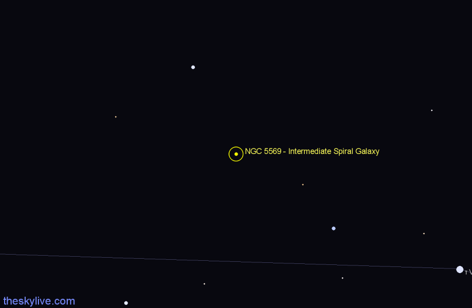 Finder chart NGC 5569 - Intermediate Spiral Galaxy in Virgo star
