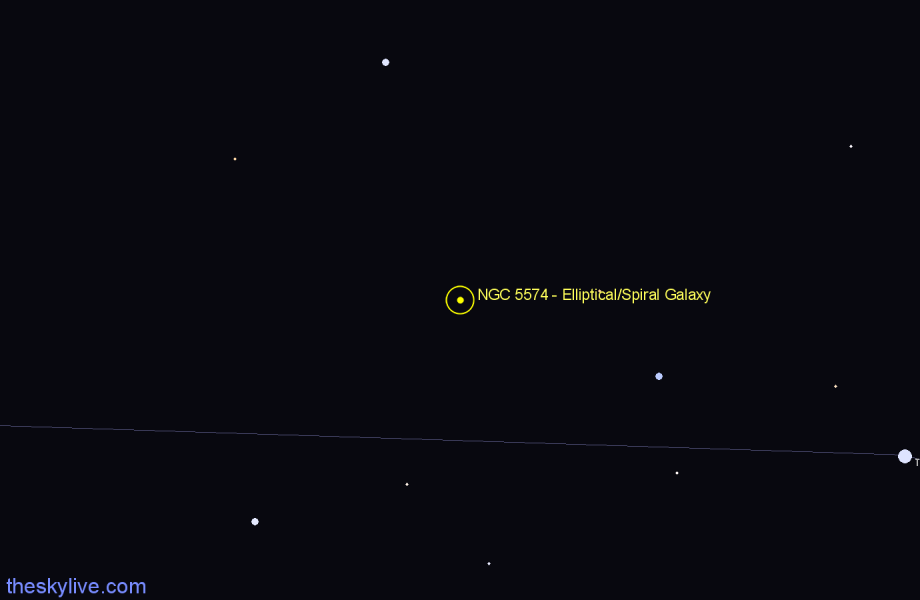 Finder chart NGC 5574 - Elliptical/Spiral Galaxy in Virgo star