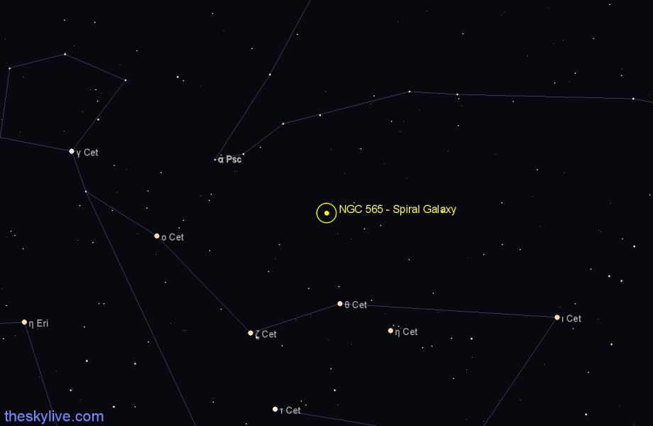 Finder chart NGC 565 - Spiral Galaxy in Cetus star