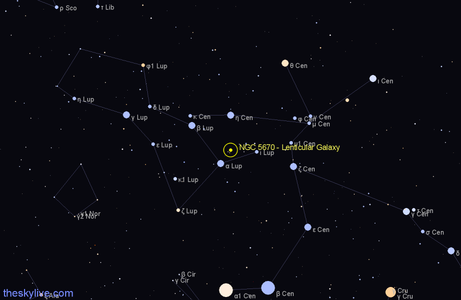 Finder chart NGC 5670 - Lenticular Galaxy in Lupus star