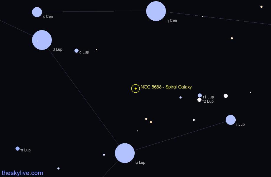 Finder chart NGC 5688 - Spiral Galaxy in Lupus star